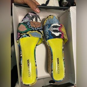 FashionNova ‘Watch Your Step’ Multicolored Snakeskin Flat Sandal